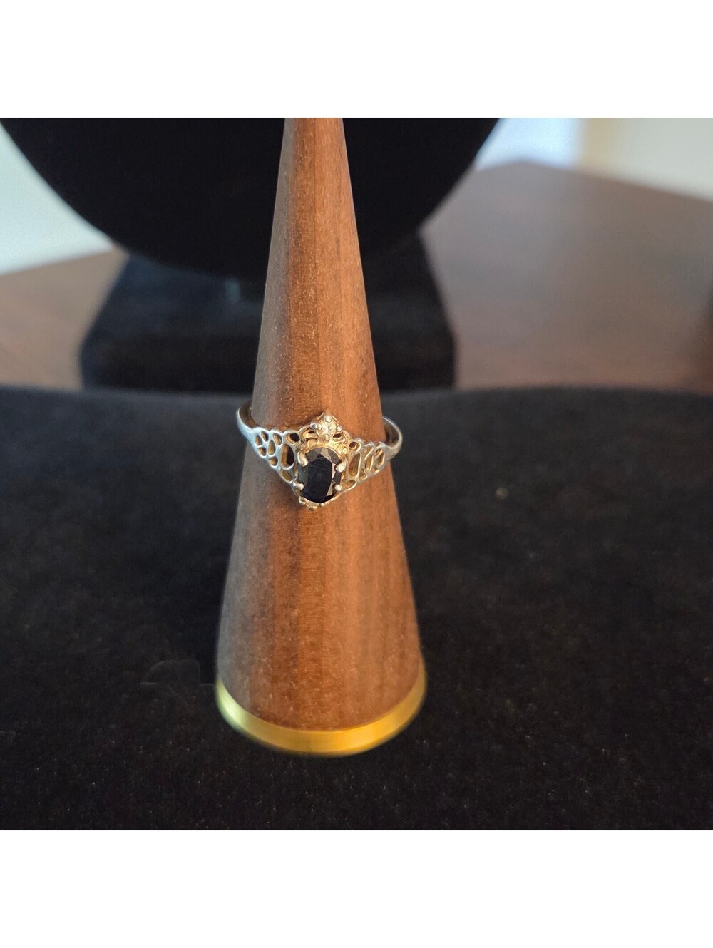 Vintage Size 8 Sterling Silver with Black Oval Sapphire Ring